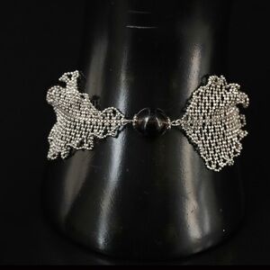 Sterling silver and smoky quartz beaded ruffle bracelet with heart